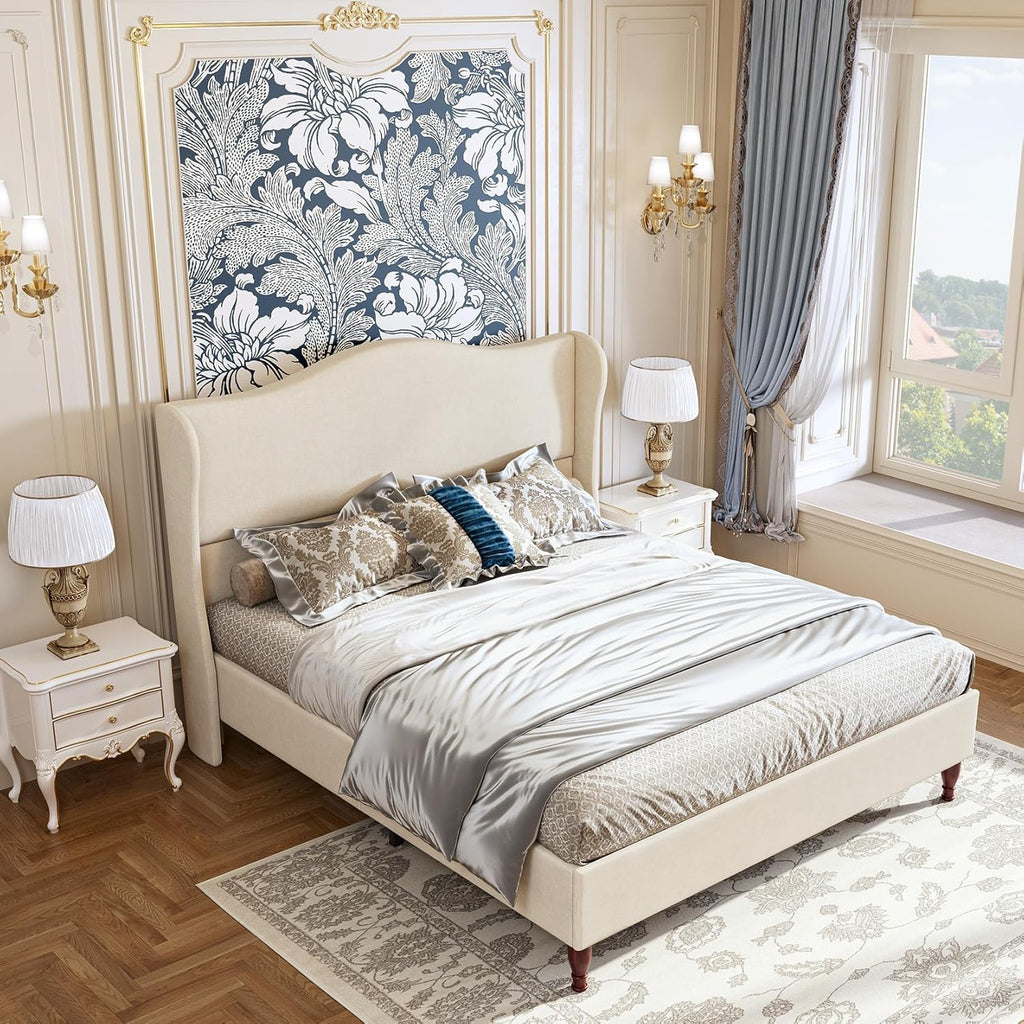 King Size Upholstered Platform Bed with Tall Headboard I11653