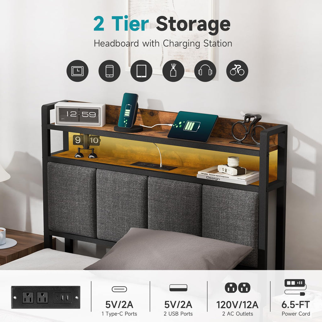 Twin Bed Frame with Upholstered Headboard Z5873