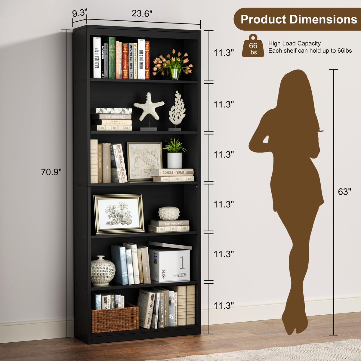 6-Tier Black Bookshelf R217