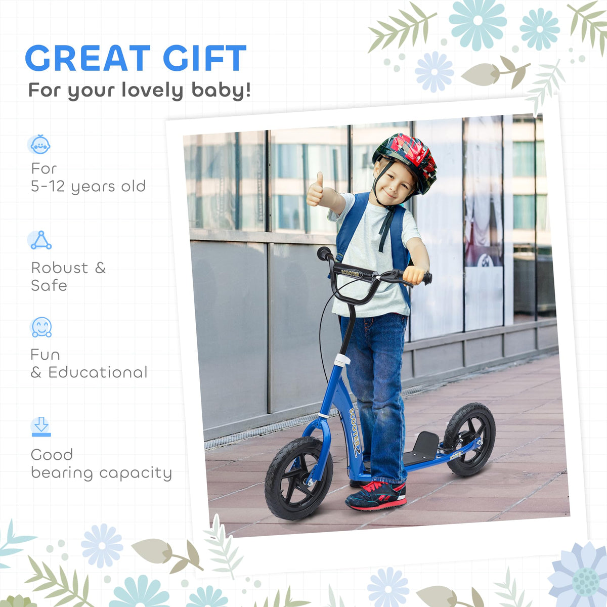 Kick Scooter for Kids 5-12 Years Old 12" EVA Tyres C3615