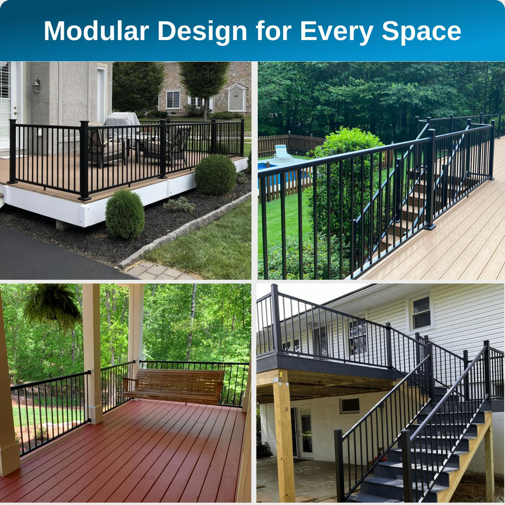 36 in. H x 8 ft. W Aluminum Deck Railing Kit with Black Powder-Coated Finish A8744