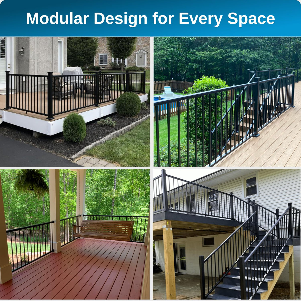 36 in. H x 8 ft. W Aluminum Deck Railing Kit with Black Powder-Coated Finish A8744