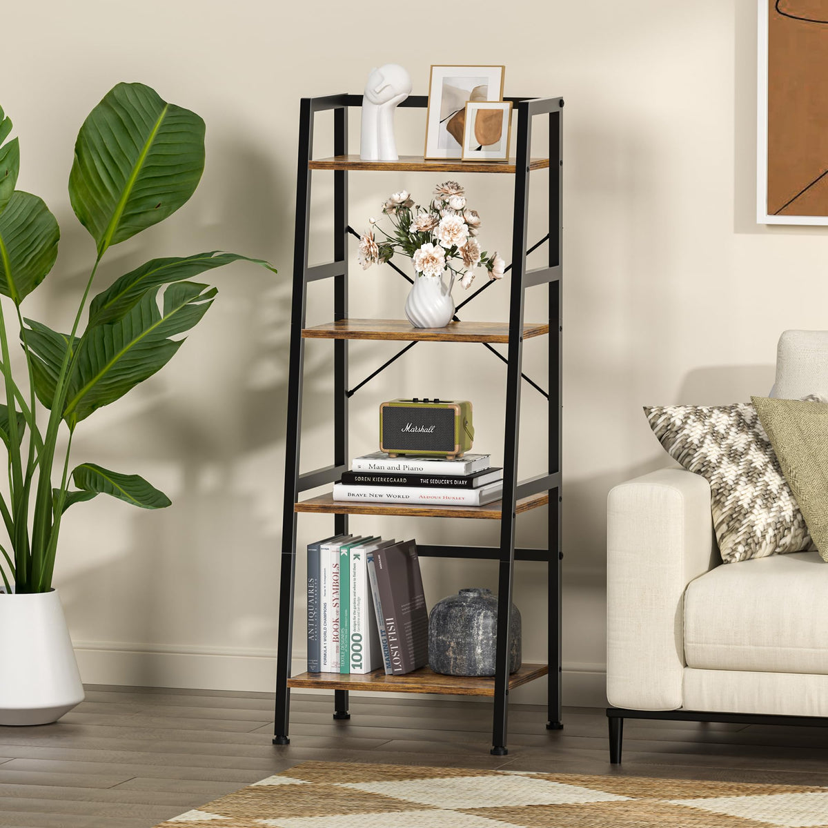4-Tier Industrial Bookshelf with Steel Frame S366