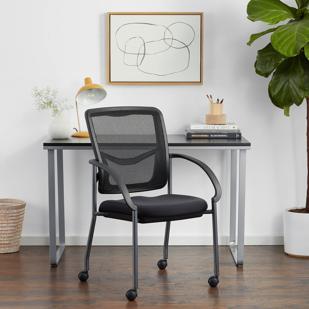 Stackable Visitor's Chair with Breathable Back and Rolling Casters I634