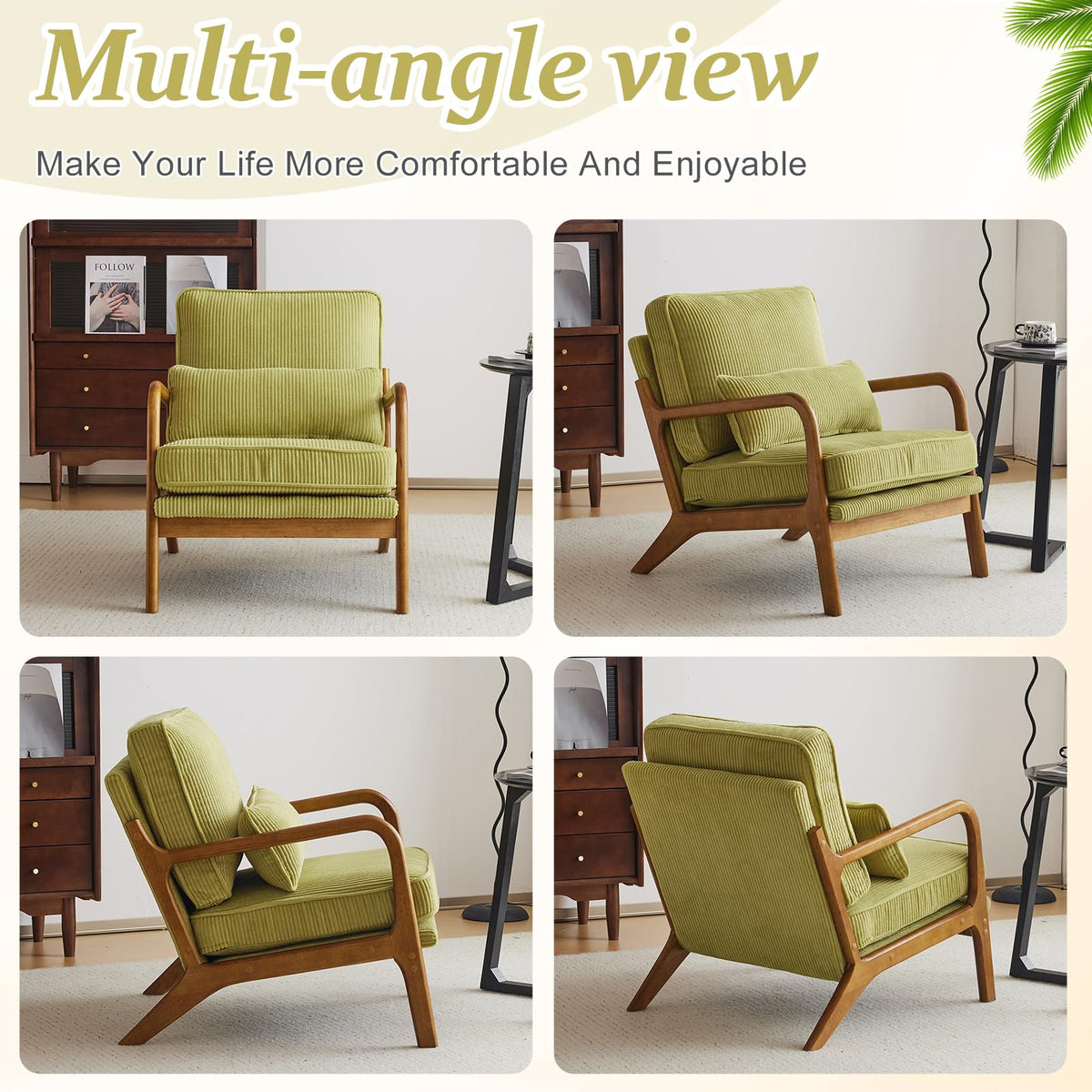 Green Corduroy Accent Chairs Set of 2 E125