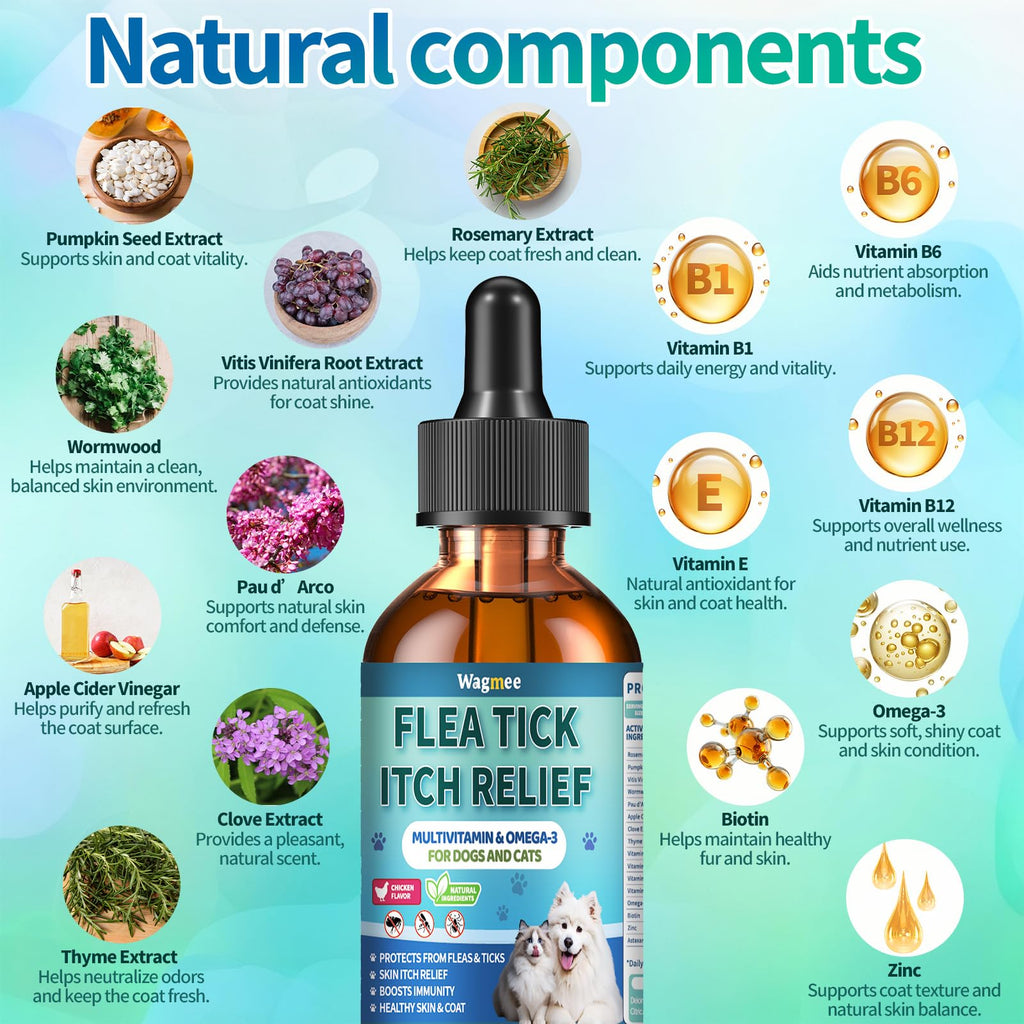 Natural Oral Flea and Tick Drops with Multivitamin for Pets H454903
