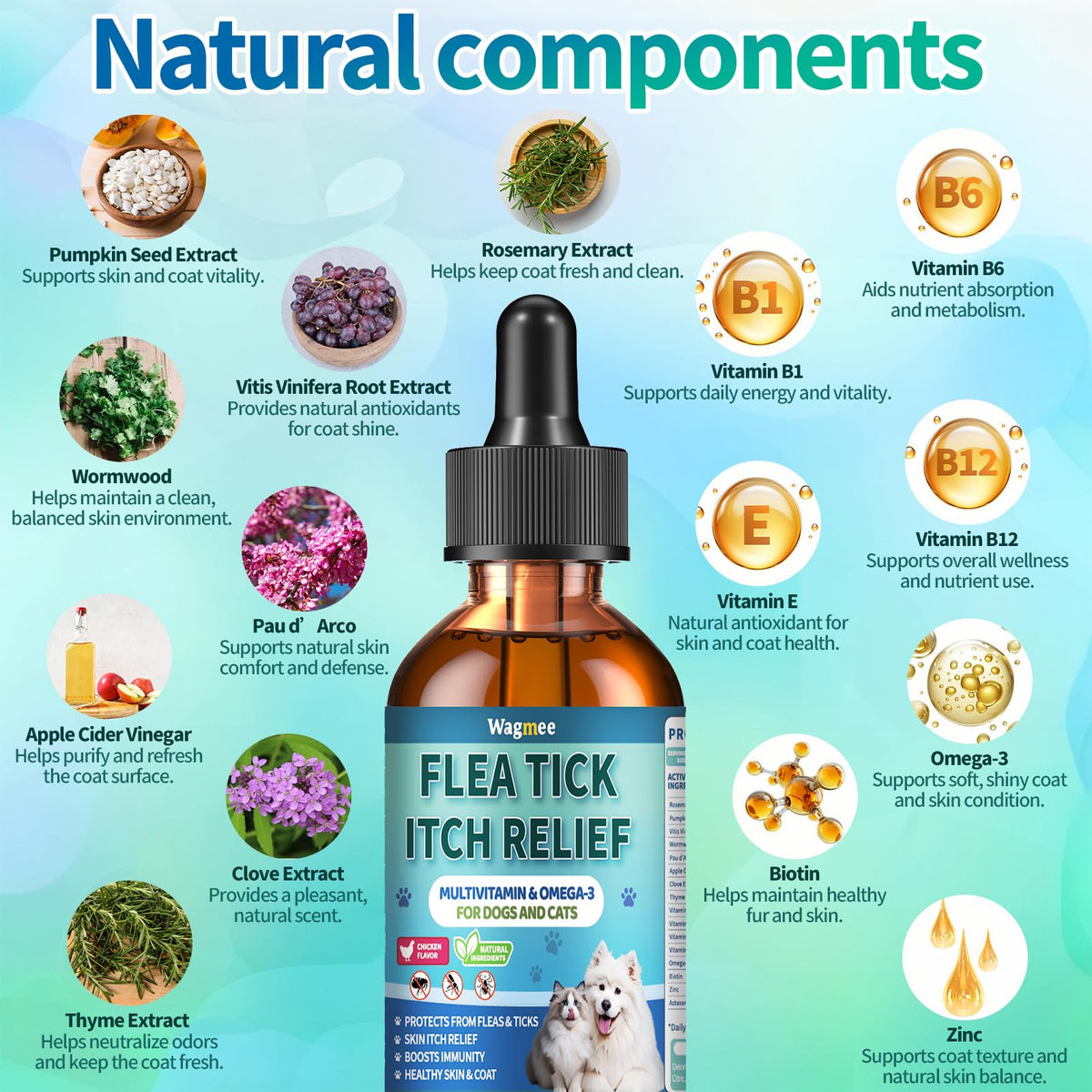 Natural Oral Flea and Tick Drops with Multivitamin for Pets H454903