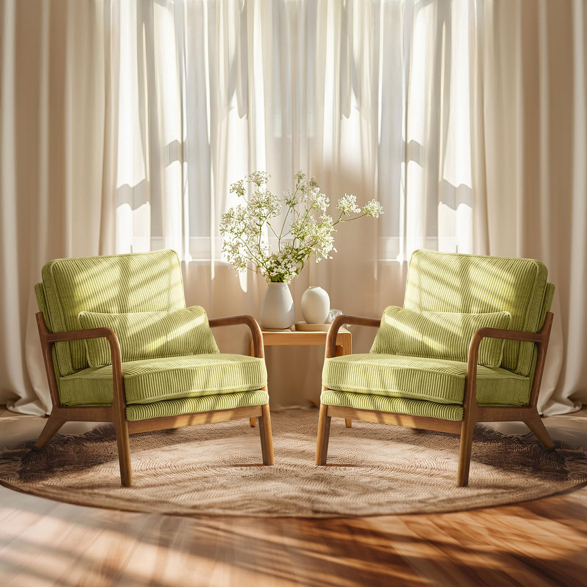 Green Corduroy Accent Chairs Set of 2 E125
