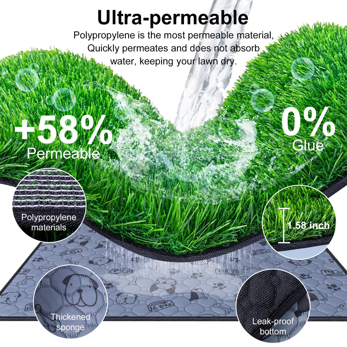 32" x 24" Washable Reusable Artificial Grass Pee Pads D56238