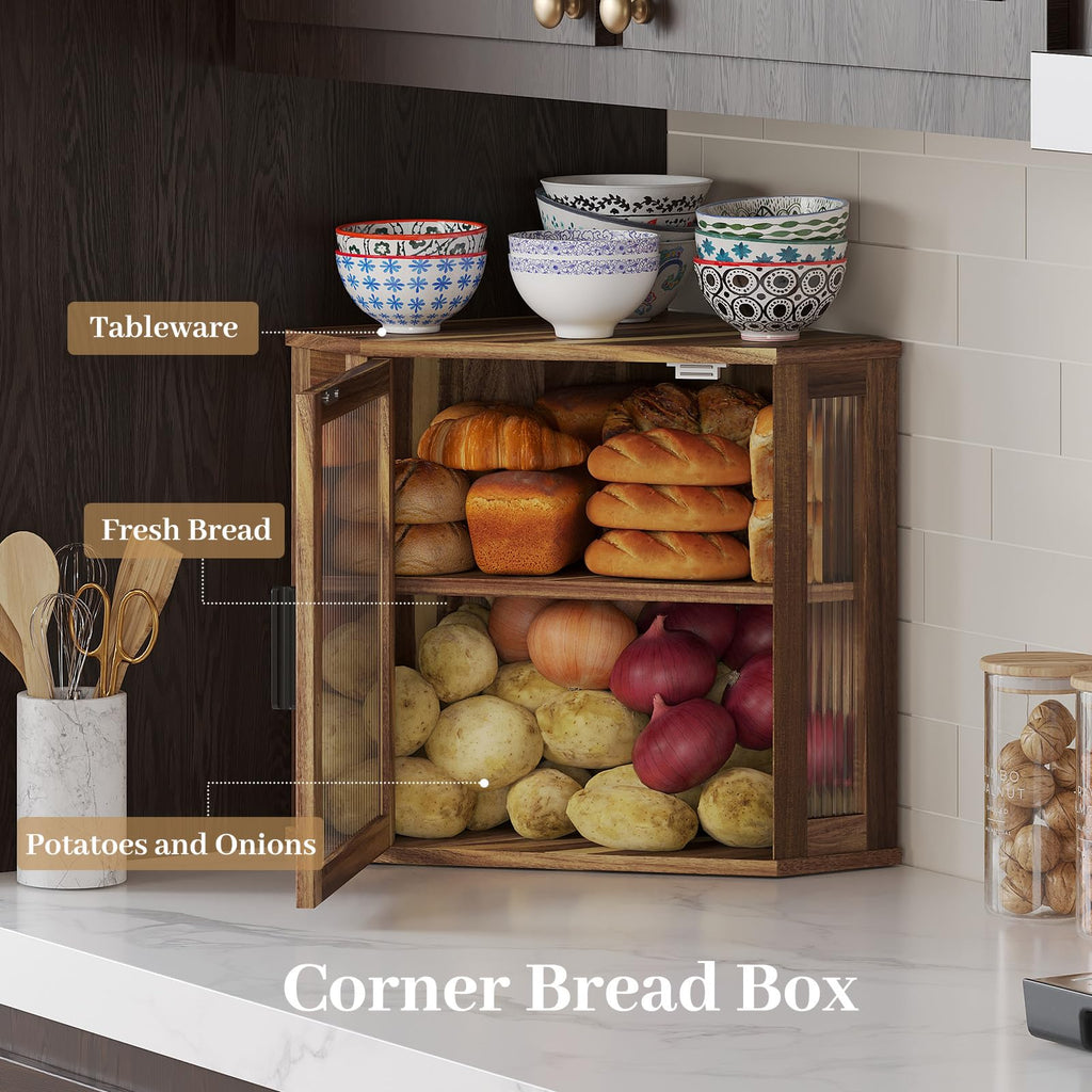 Acacia Wood Corner Bread Box R35072