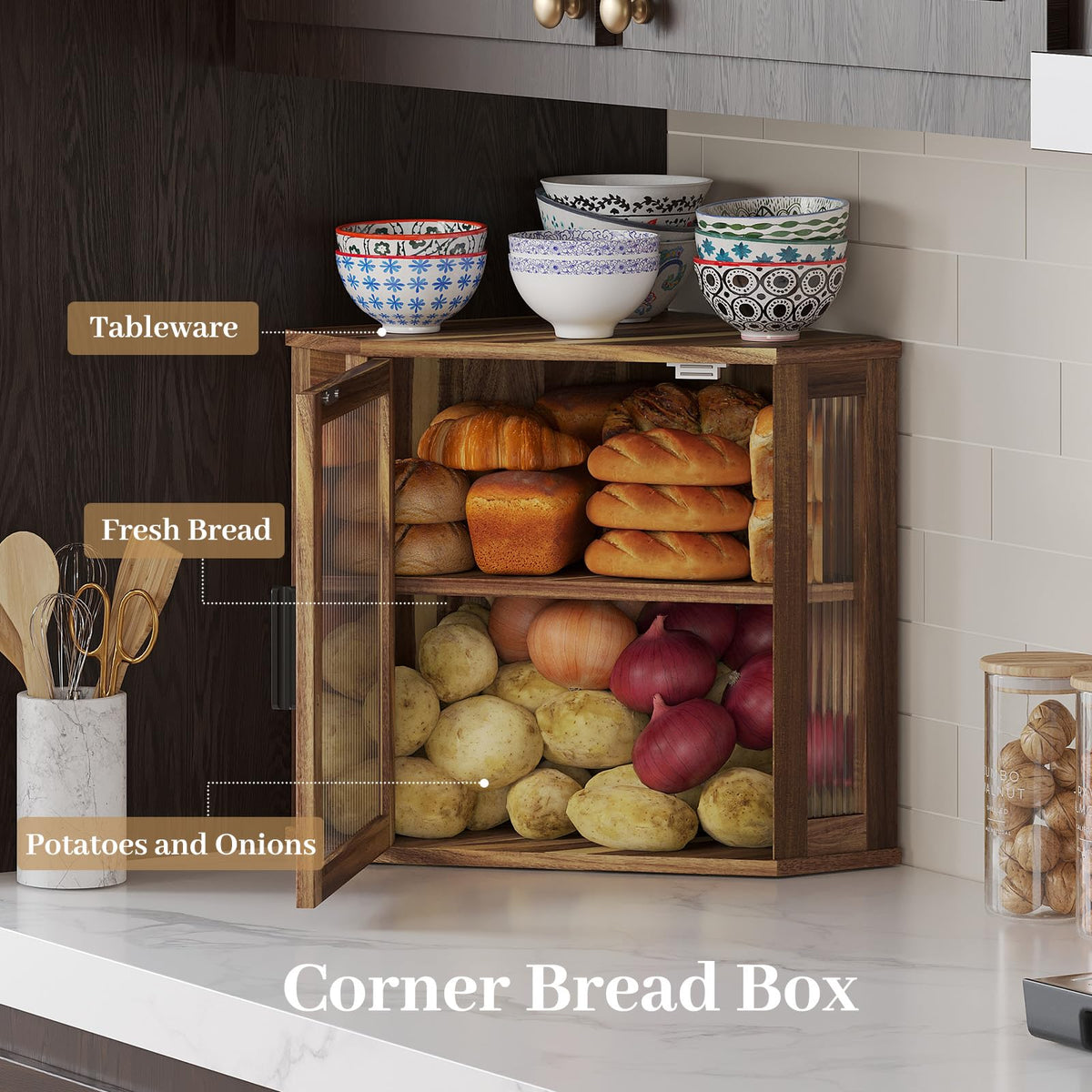 Acacia Wood Corner Bread Box R35072