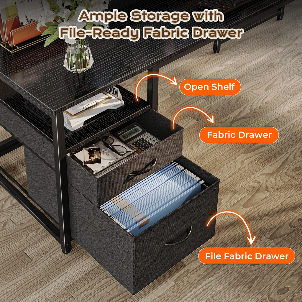 63 Inch L Shaped Desk with Power Outlets and USB-C Port, Black L92152