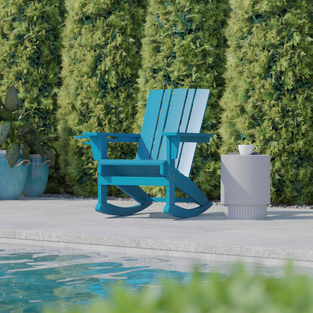 Blue Weather Resistant Poly Resin Adirondack Rocking Chair M2075
