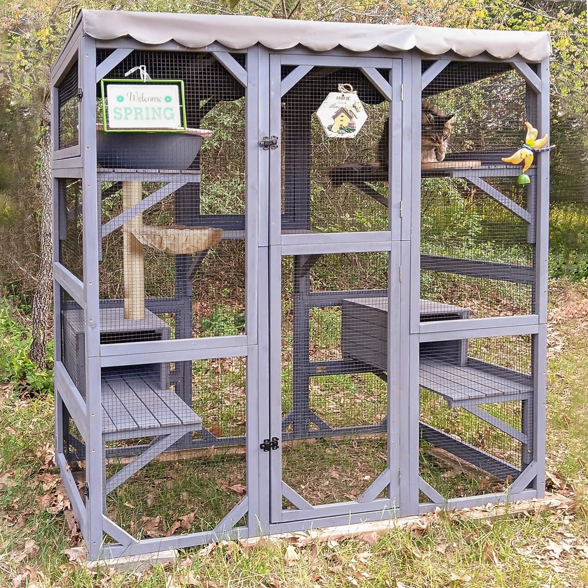 Outdoor Catio Cat Enclosure with 7 Platforms Grey J881