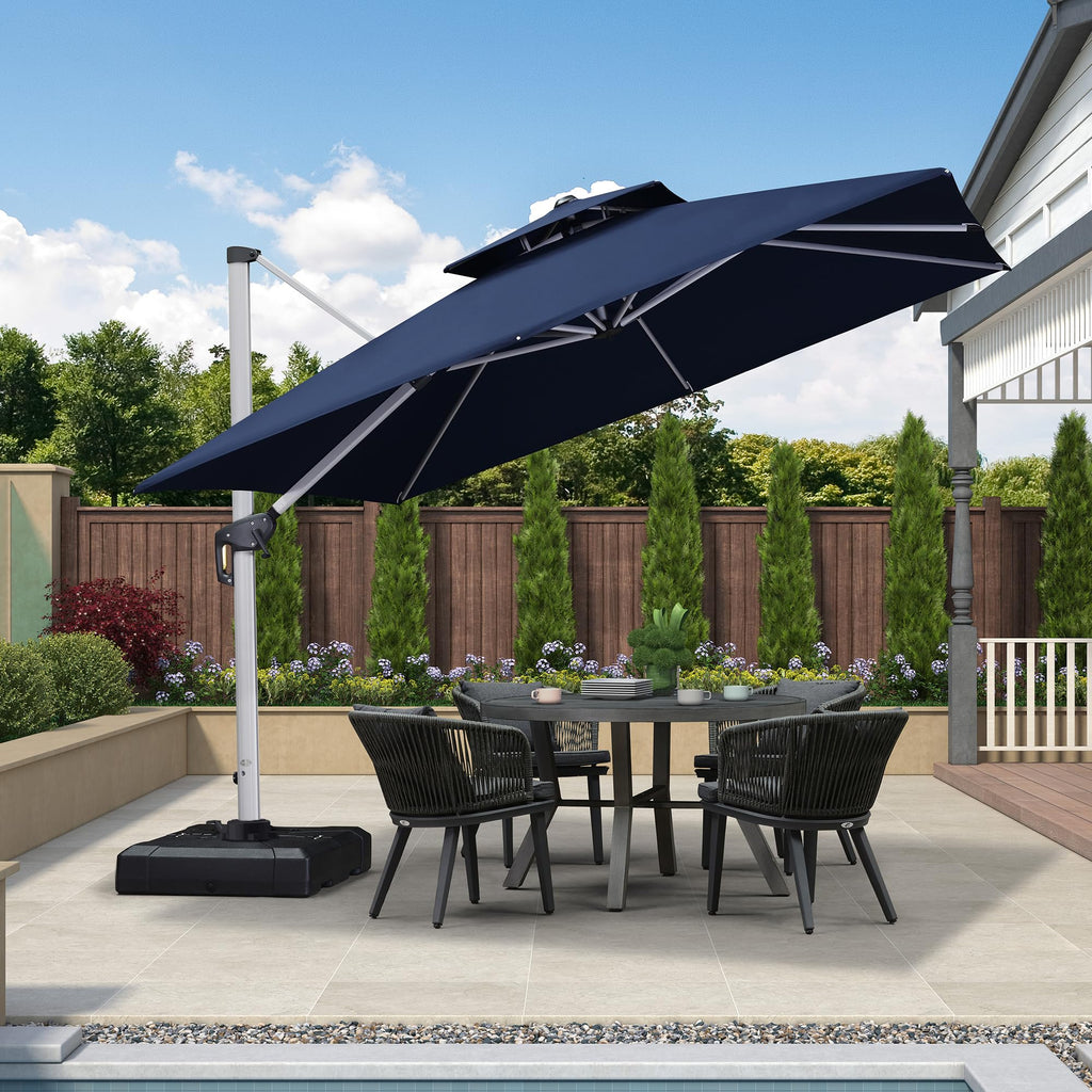 10'x 10' Square Double Top Navy Blue Cantilever Patio Umbrella S882343