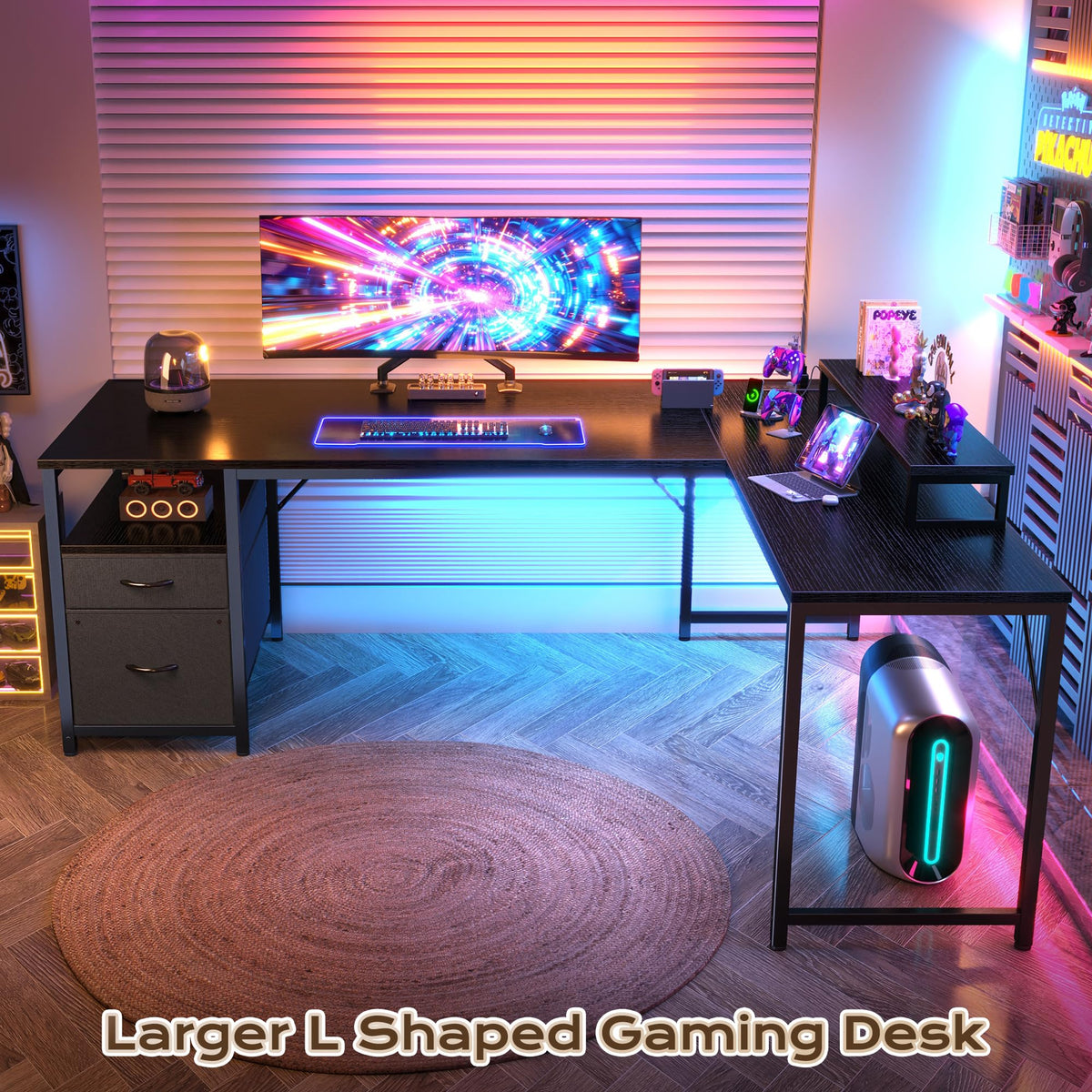 63 Inch L Shaped Desk with Power Outlets and USB-C Port, Black L92152