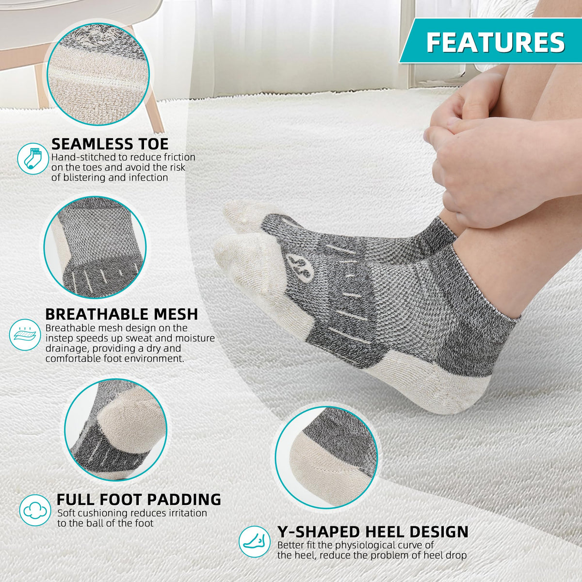 Diabetic Socks for Men, 10 Pairs Ankle & Low Cut Size 9-15 F44501
