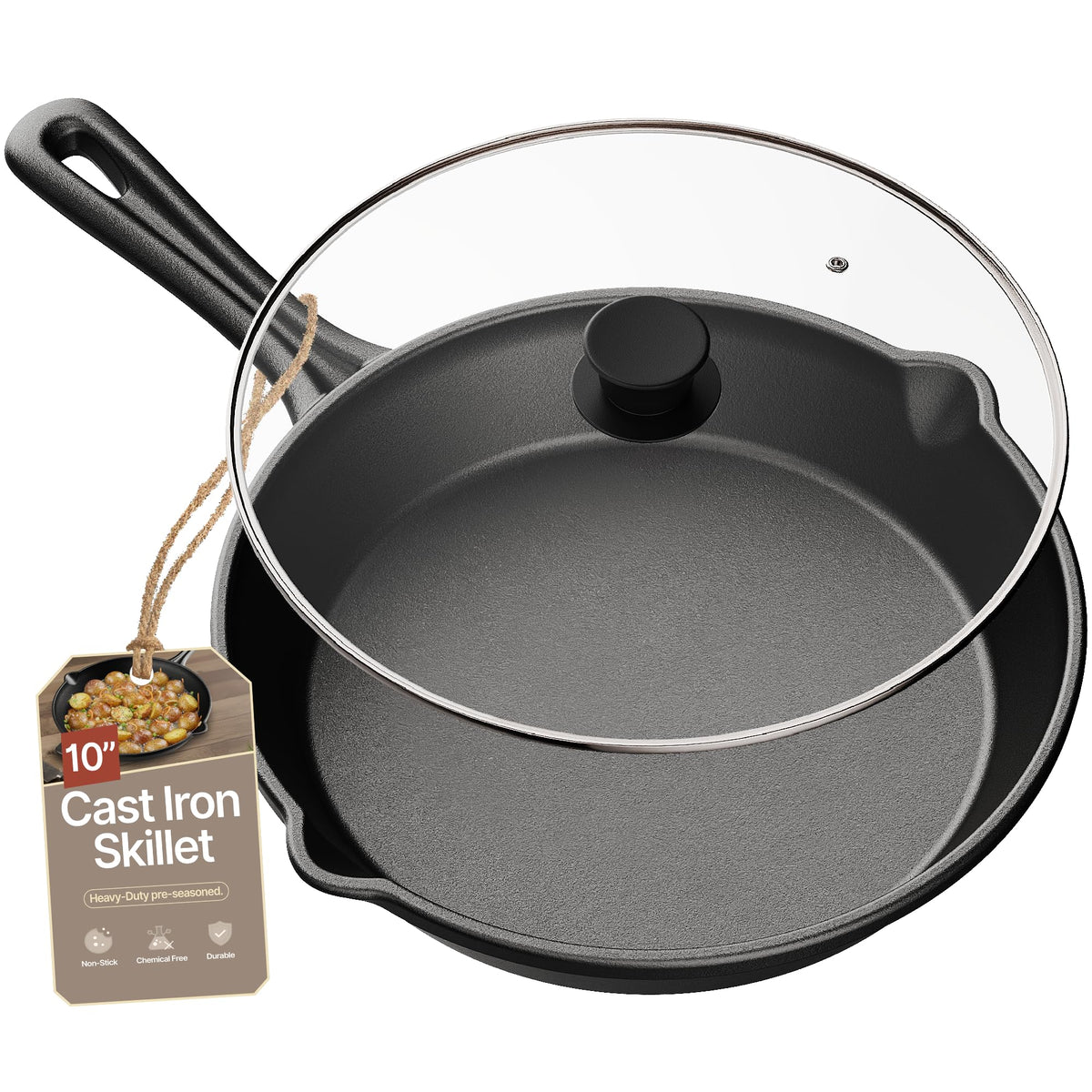 10" Pre Seasoned Cast Iron Skillet with Glass Lid F2478