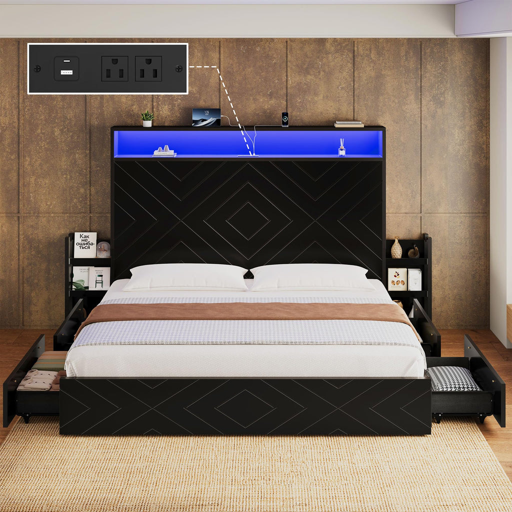 King Size Bed Frame with Tall Headboard I815326