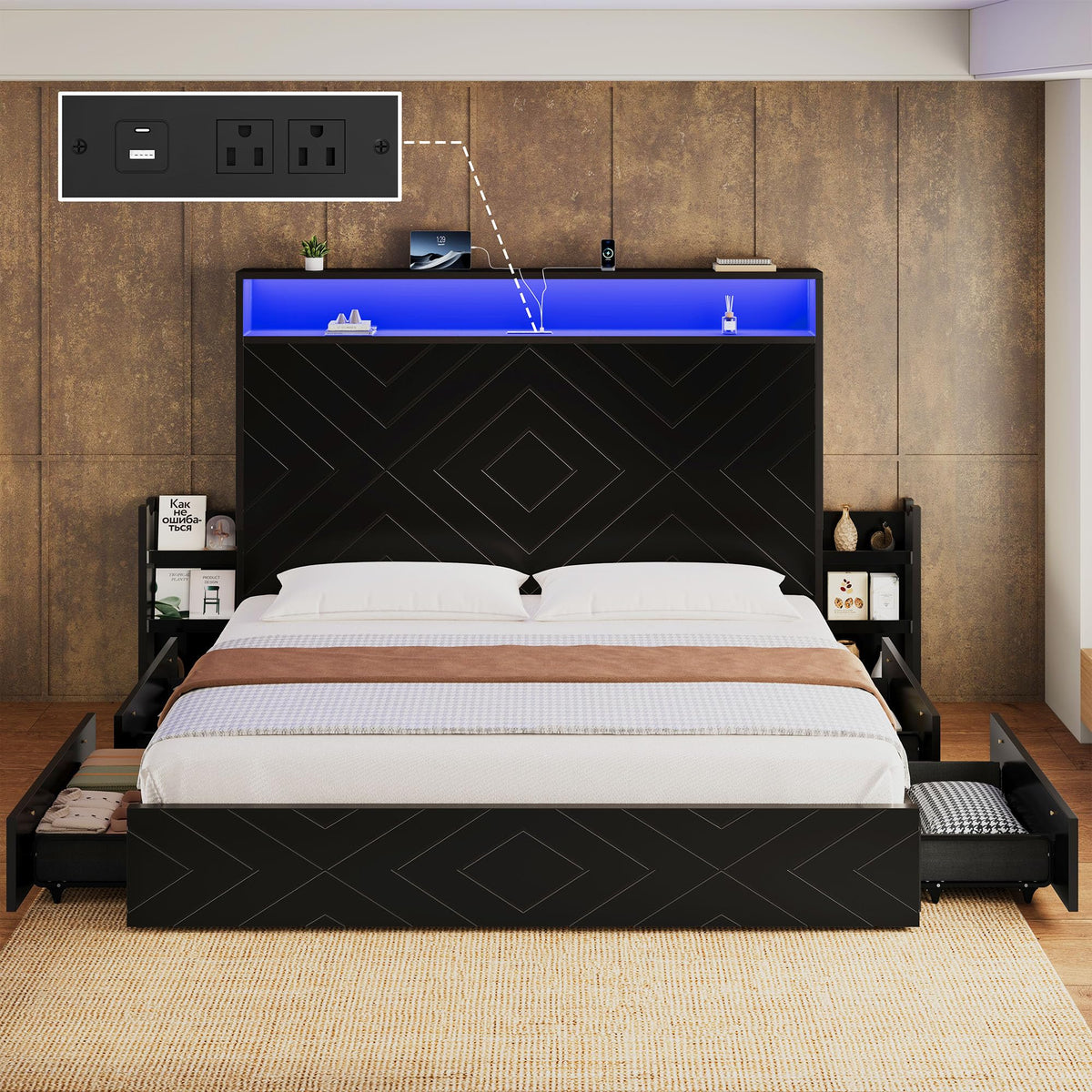 King Size Bed Frame with Tall Headboard I815326