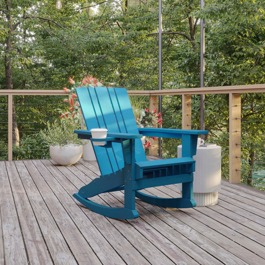 Blue Weather Resistant Poly Resin Adirondack Rocking Chair M2075