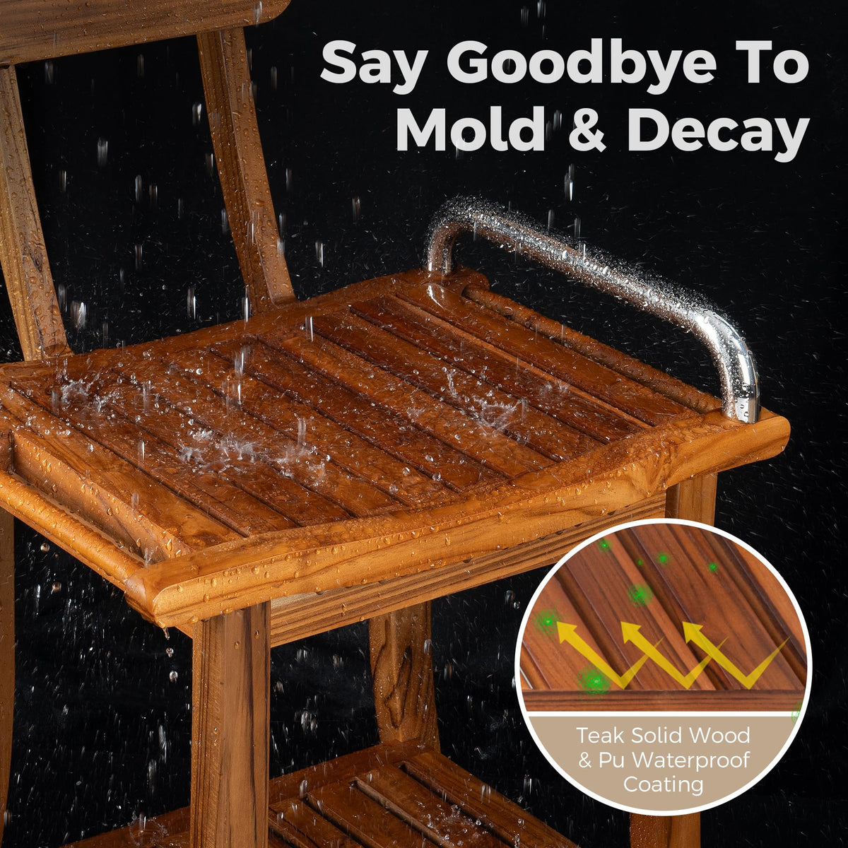 Teak Shower Bench with Handles and Backrest C4552