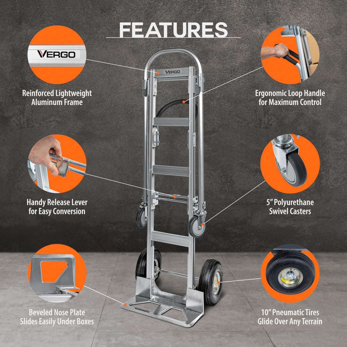 Heavy Duty Aluminum 2 in 1 Convertible Hand Truck 800 lb Capacity V59577