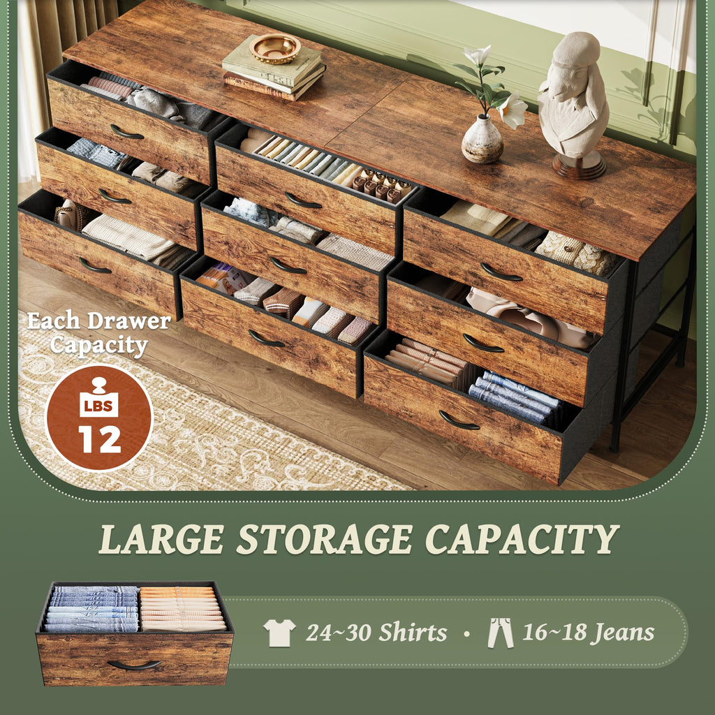 63 Inch 9 Fabric Drawer Dresser D461