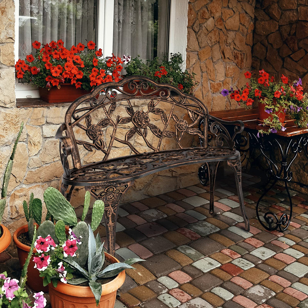 38.5" Metal Rose Bench J836552