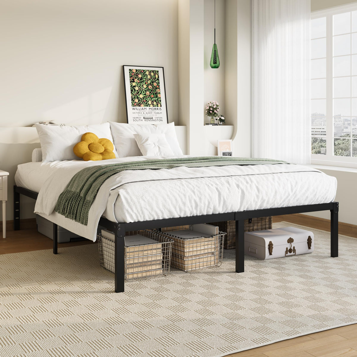 Queen 14 inch Metal Bed Frame with Storage Space K21617