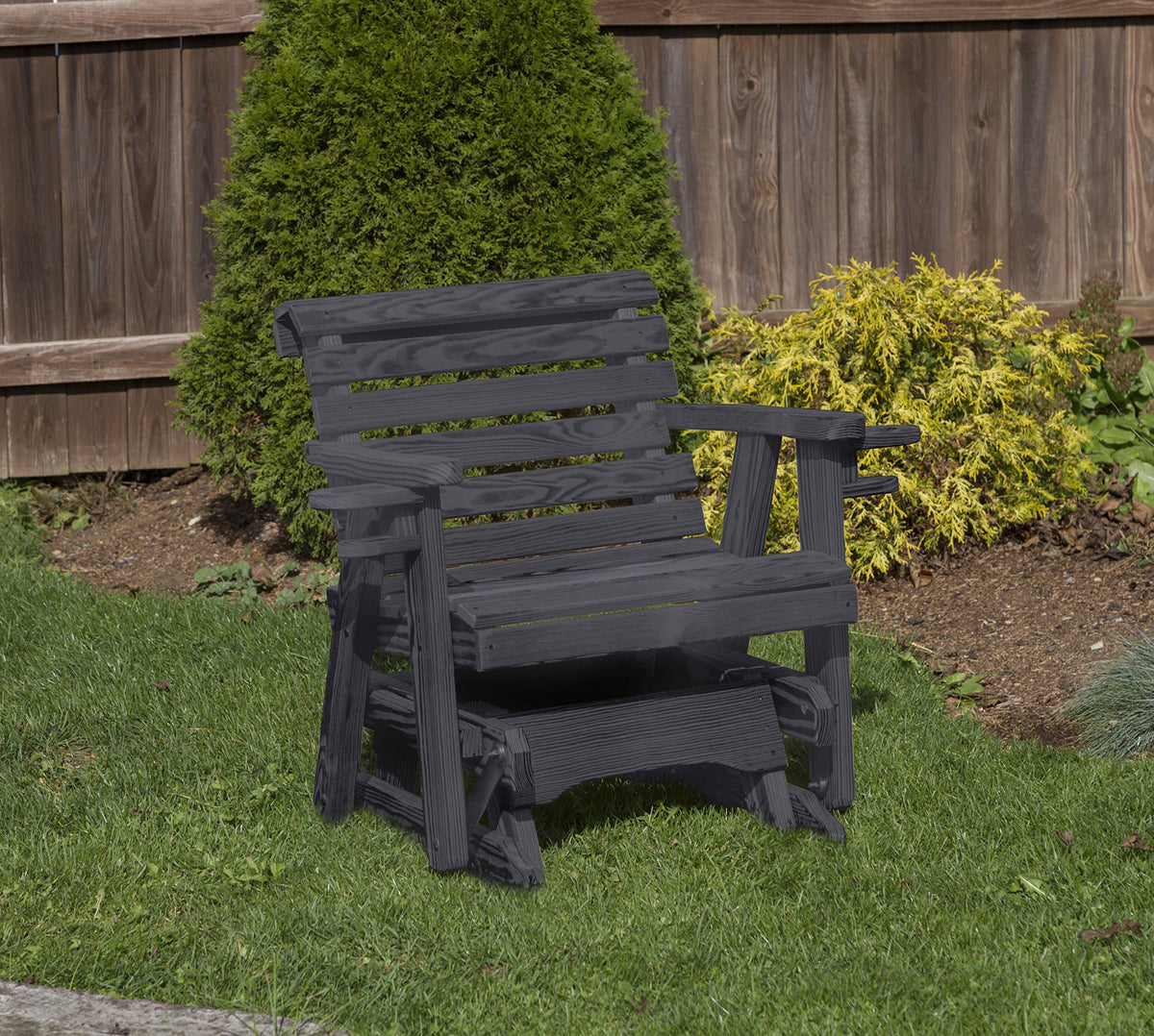 Black Pressure Treated Outdoor Glider Chair with Cup Holders R6899